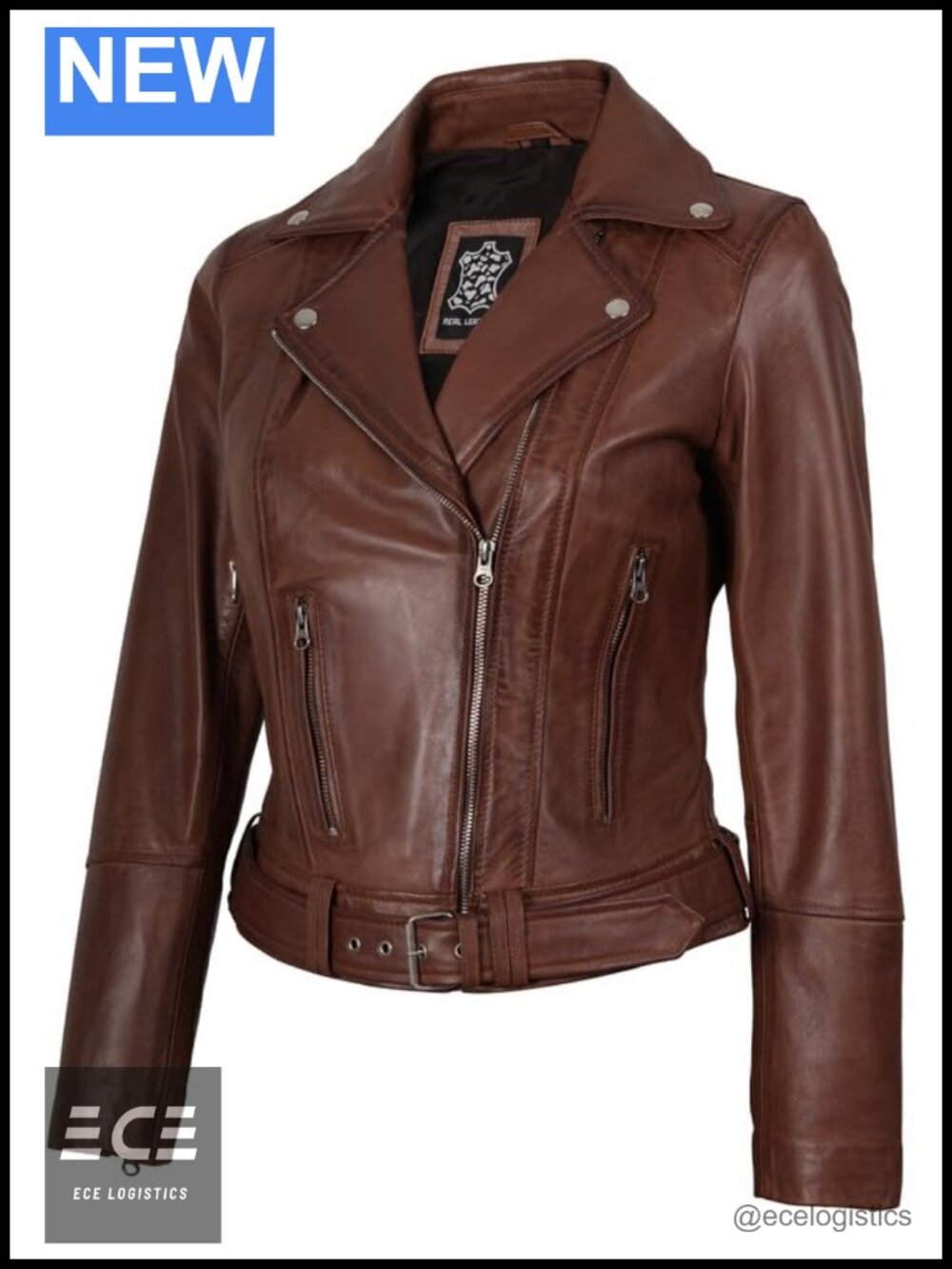 Real Lambskin Leather Jacket Women Asymmetrical Moto Belt Zip Cuffs